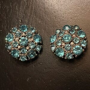 Vintage Aqua Crystal Stud Earrings Claudette